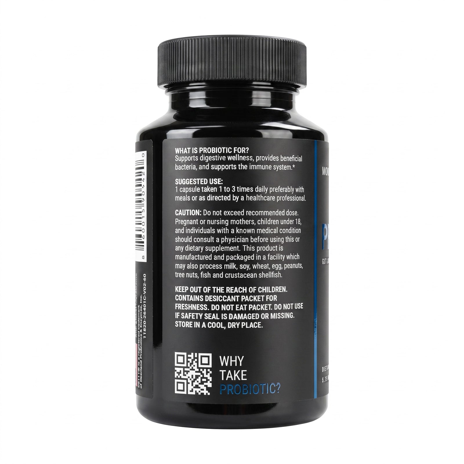 Monovits Advanced Probiotic — glossy black bottle, alternate view