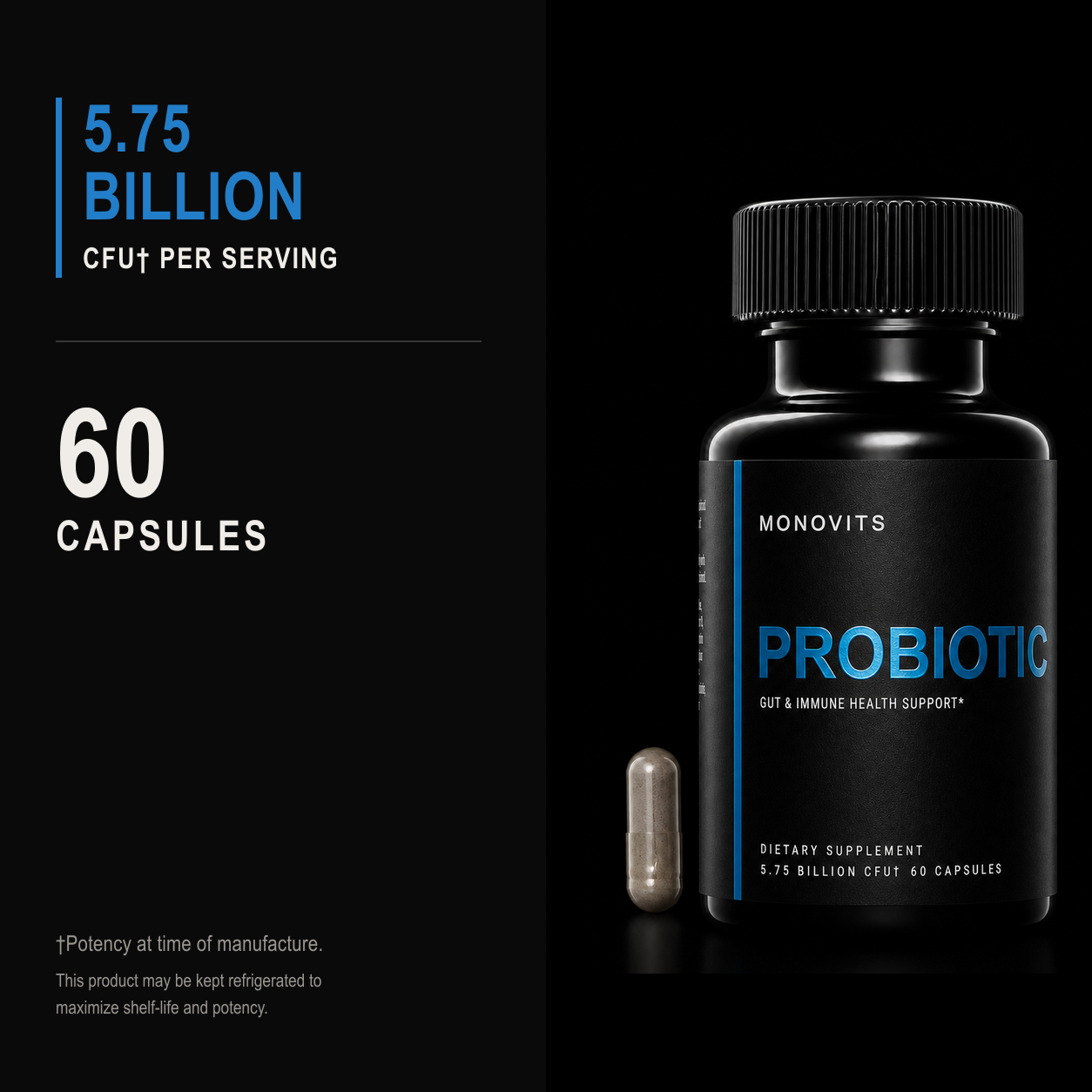 Monovits Advanced Probiotic — dosage and capsule detail.