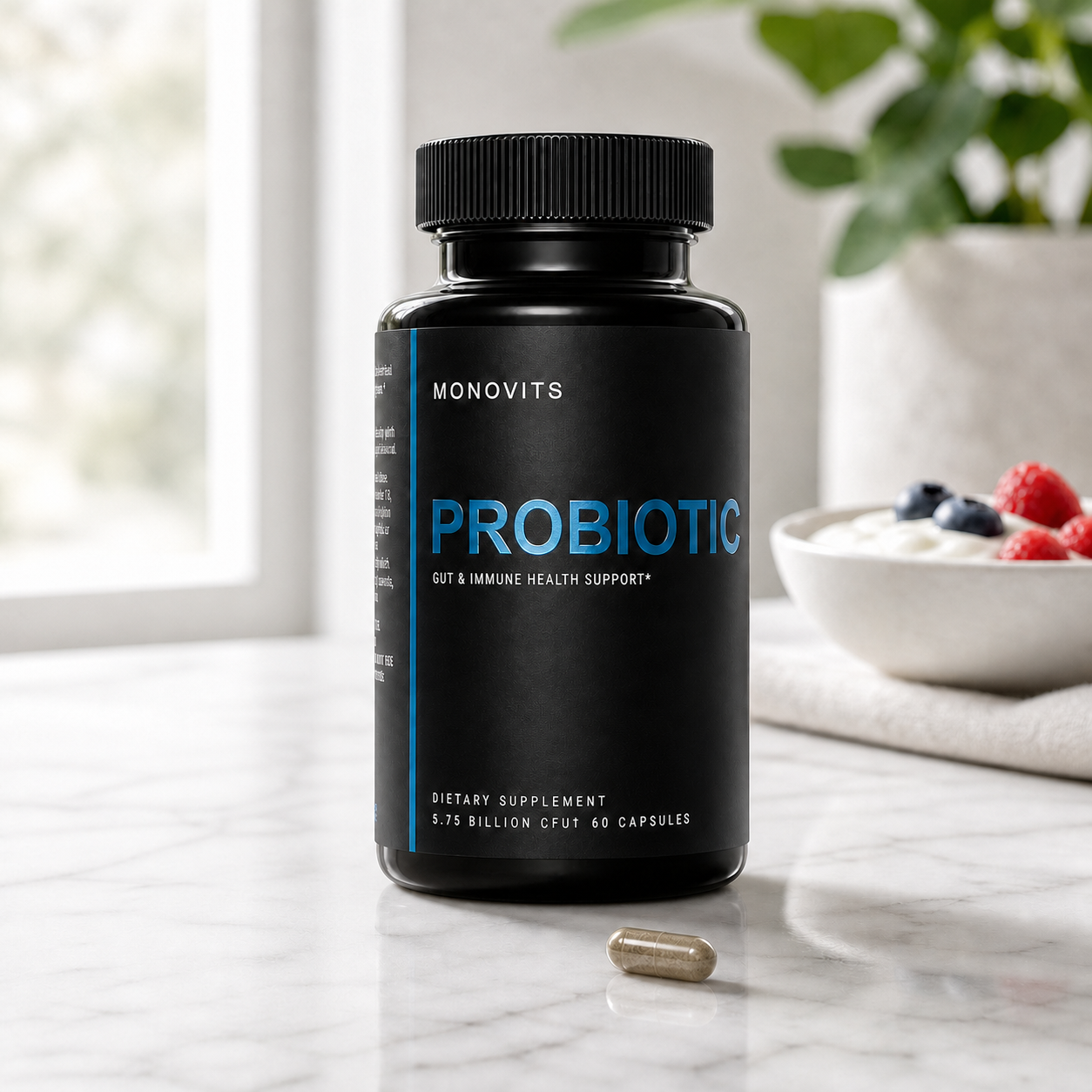Monovits Advanced Probiotic — daylight breakfast lifestyle.