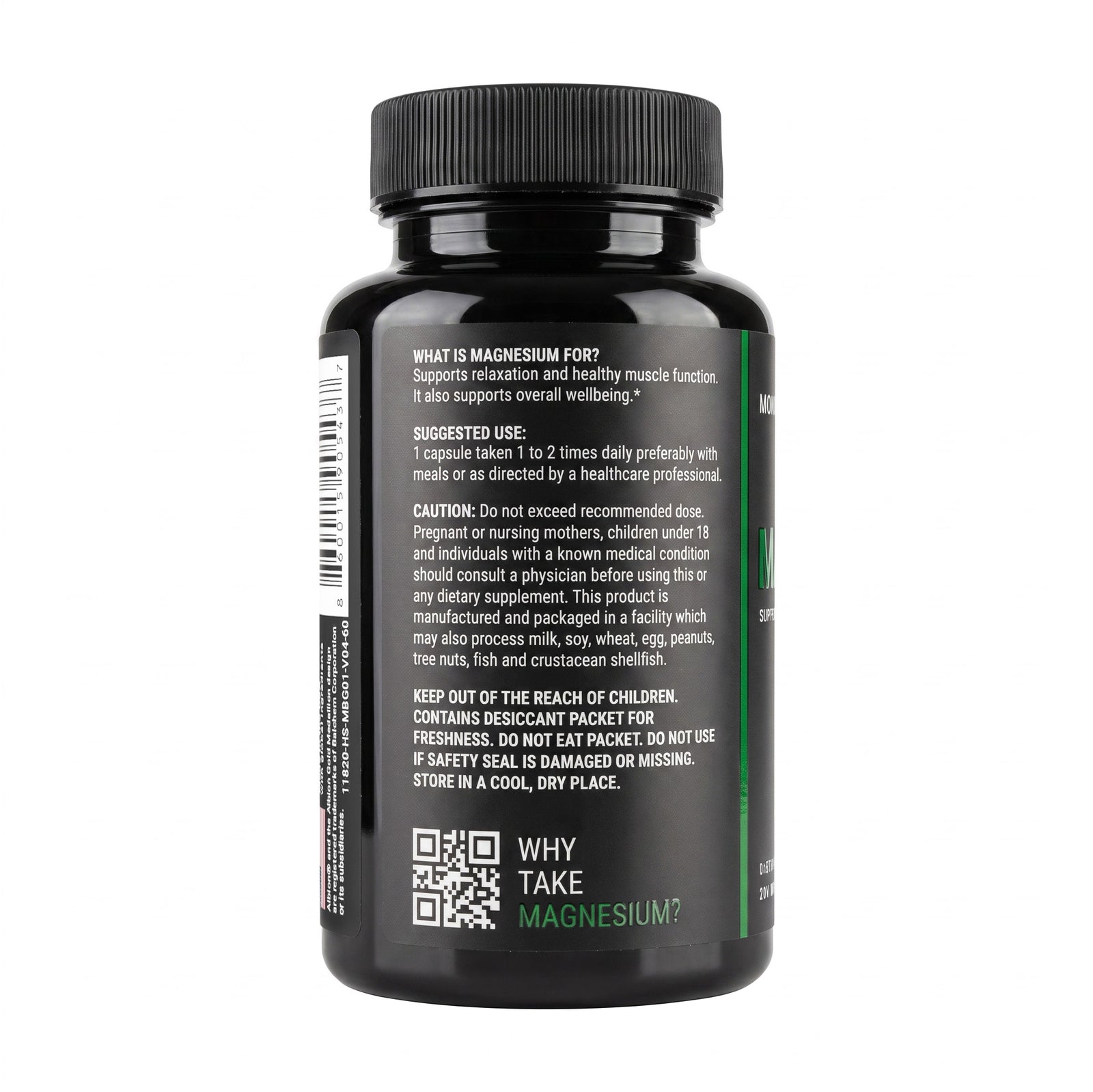 Monovits Magnesium Bisglycinate — glossy black bottle, alternate view