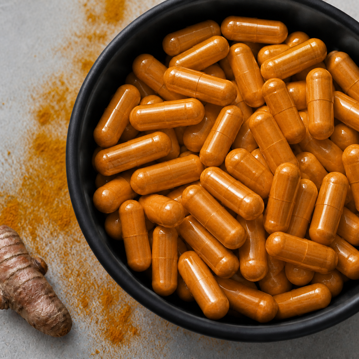 Monovits Turmeric 750mg — orange capsule ingredient macro.
